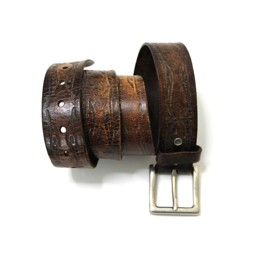Vintage Levi Strauss & Co Leather Belt Men's L 38-40 Brown Distressed Tooled